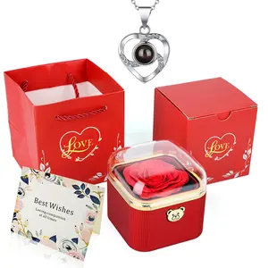 Valentines Day Gifts for Her Preserved Real Rose with Necklace Eternal Roses Forever Flowers for Delivery Prime Mothers Anniversary Birthday Gifts for Women Mom Grandma Wife Daughter Girlfriend
