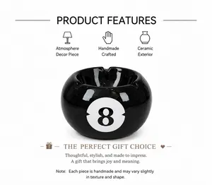Billiard Ball Ceramic Ashtray, Durable Modern Home Decor, Unique 8-Ball Design for Office & Living Room, Creative Decorative Accessories