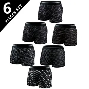 [6Pcs/Pack]Fashionable Underwear print, Stretchy Boxer Briefs, Moisture Transferring,Soft and Comfortable,Quick Drying and Breathable ,Four Seasons Male shorts