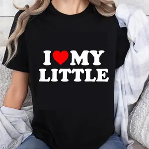 100% Cotton Fashion Garment I Love My Little T-Shirt Women's Cute Graphic Tee Black Heart Print Top Casual Summer Shirt Gift for Mom and Dad