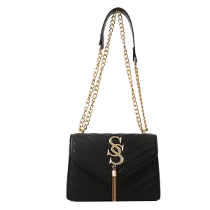 Maxoner Women's High-Quality PU Leather Flap Square Crossbody Bag - Casual Trendy Purse with Chain Strap, Small Minimalist Chic Messenger Handbag (Black, Local Delivery), Flap Square Bag