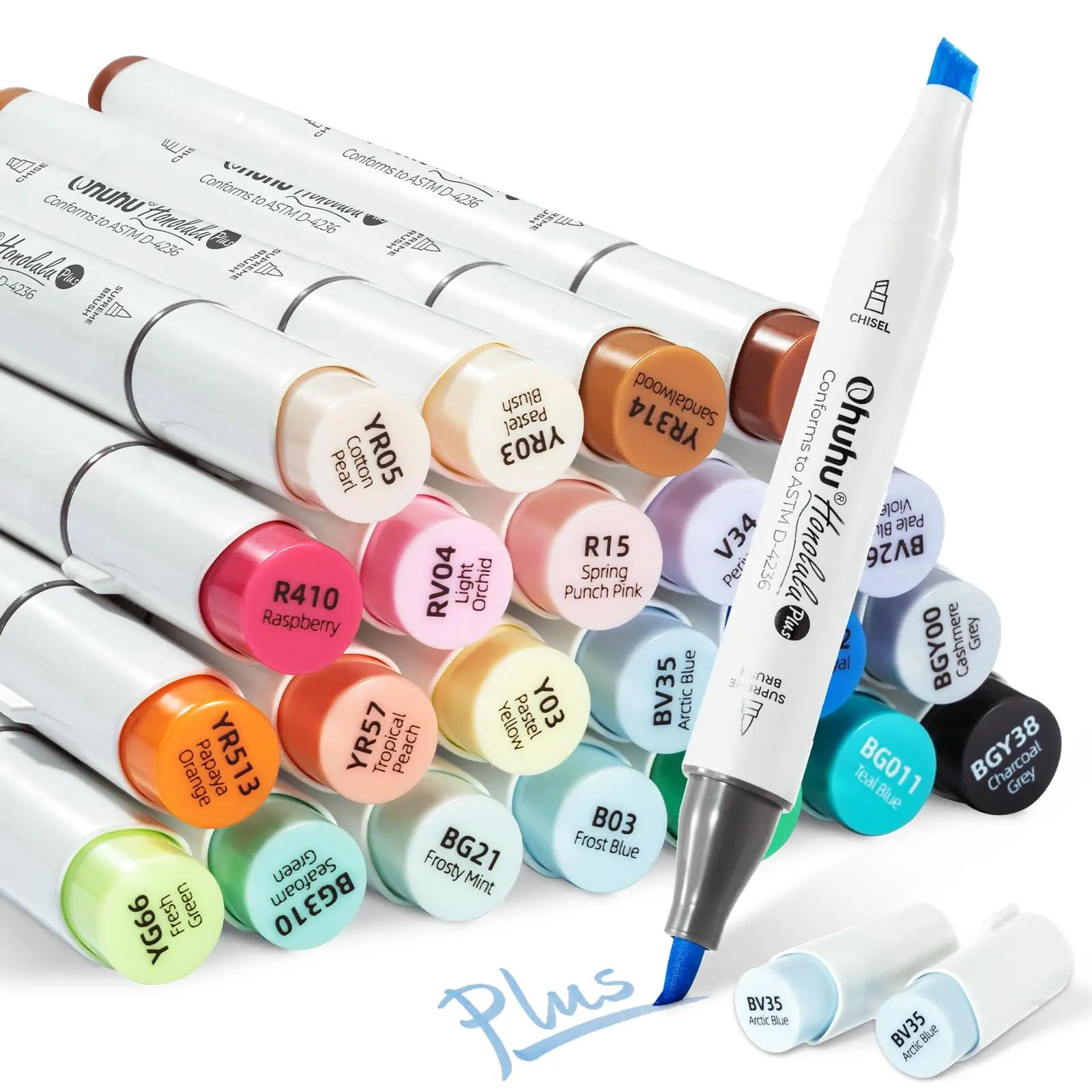 Ohuhu Alcohol Markers: Supreme Brush& Chisel Dual Tips  - 24 colors - Alcohol-based Art Marker Set for Artist Adult Coloring Book Illustrations- Refillable - Honolulu Plus Series of Ohuhuart