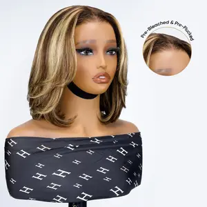 [FREE UPGRADE] West Kiss Glueless Blonde Highlight Straight Layered Short Bob Wig Human Hair Pre Plucked 5x5 Lace Wig