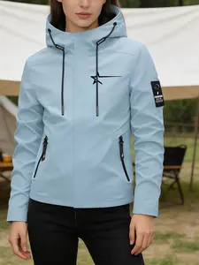 Women's Hooded Windbreaker Jacket Starburst Line Print Outdoor Windproof Jacket Multi-Color Options Stand Collar Loose All-Season Warm Wind Coat Ideal for Daily Commute Hiking Climbing Wear Soft Comfortable Breathable Machine Washable