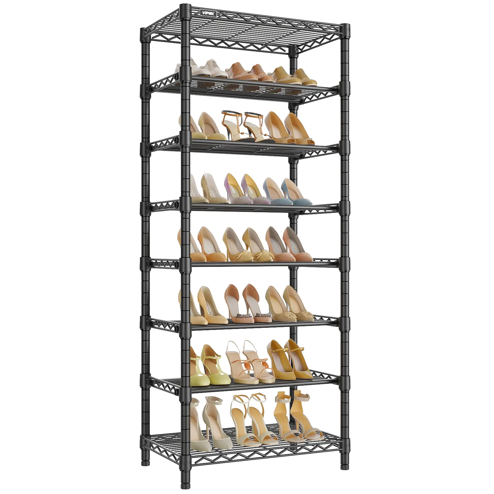 VIPEK S1 Vertical Shoe Rack - 8-Tier Rectangular Carbon Steel Mesh Shoe Storage Rack, Heavy Duty with 24-Pair Capacity, Adjustable Detachable Shelves, 544 lbs Load Capacity for Entryway, Bedroom