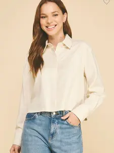 Lawn Cropped Covered Placket Oversized Blouse