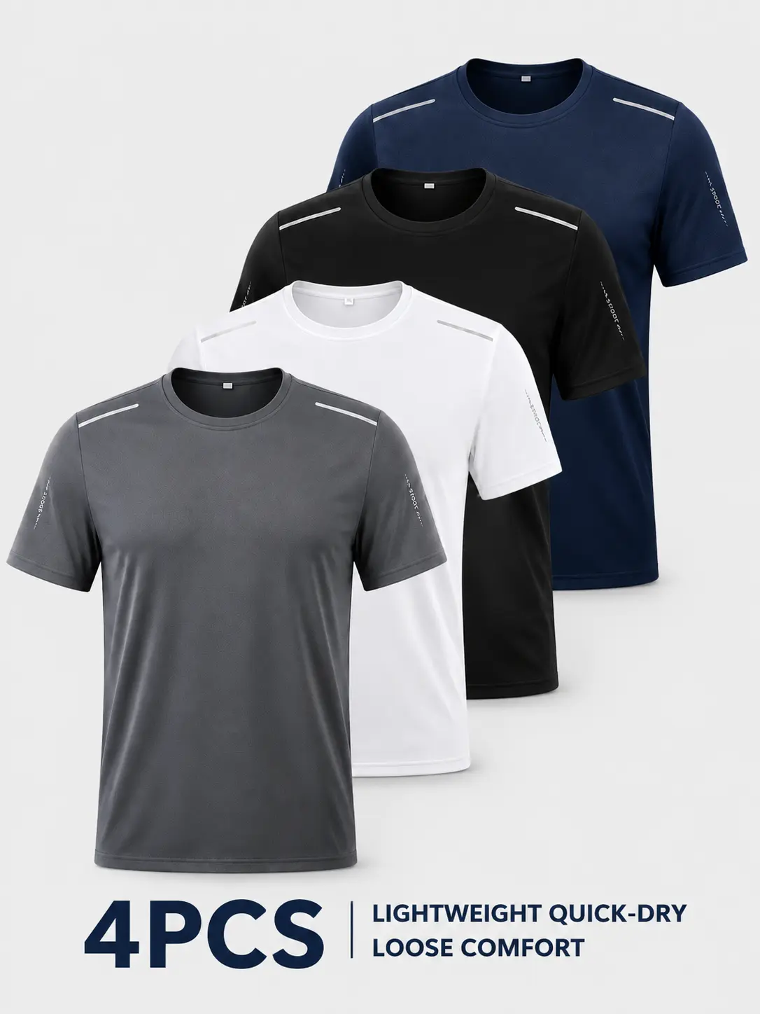 Men's Elastane Quick Dry Fitted Short Sleeve Athletic T-Shirts - 1/2/3/4-Pack, High Stretch Cool Crew Neck Tops with Reflective Stripes, Lightweight Breathable for Gym Morning Workouts Outdoor Wear, Sport Tops, Casual, Subtle Prints, Cold Wash