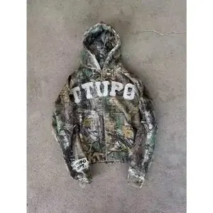 Loose Casual Camouflage Cardigan Zip-Up Jacket & American Retro Versatile Letter Print Hoodie - Unisex