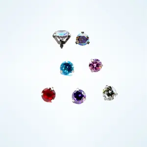 14g Micro Dermal top, surgical steel Dermal Anchor top, Round CZ Crystal Top Piercings, internally threaded