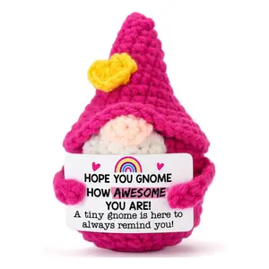 Positive Inspirational Gifts for Women - Crochet Gnome Amigurumi Gift Handmade Crochet Figure Soft Huggable Emotional Cheer Support Bosses Day Thanksgiving Birthday Motivational Present for Girls Friend Boss Lady, Christmas Stocking Stuffers