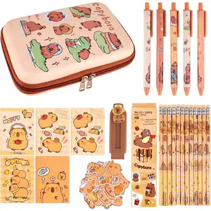 Capybara Pencil Case With School Supplies Cute Pencil Box Pouch Stationery Set Includes 5 Gel Pens 5 Notebook 12 Pencils 1 Retractable Eraser 50 Stickers Gifts For Girls Women Teens