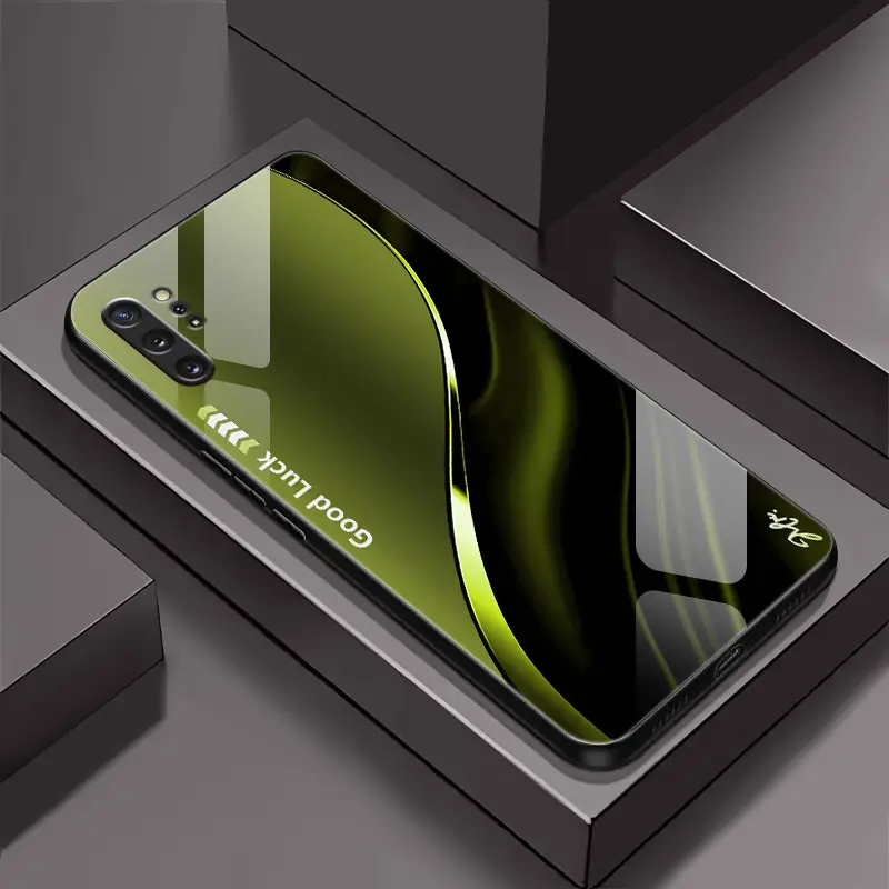 Suitable for [Galaxy Note 10 Plus] Simple silk gradient glass phone case, affordable, fully shockproof, drop-proof and wear-resistant-888