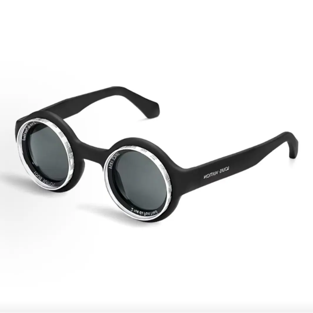 Pre-owned Brand new Louis Vuitton Retro Round Two Tone Sunglasses, Matte Black Acetate Frame / Silver（Do not purchase directly. Contact us for details.） Textured Metal Rim, Solid Dark Grey Lens