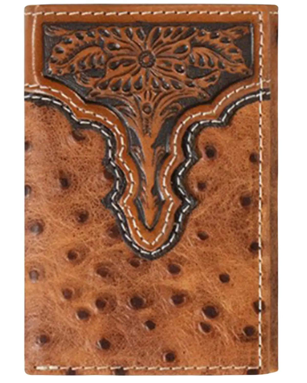Ariat Men's Men'S Tri-Fold Ostrich Print Floral Embossed Wallet - A3553202