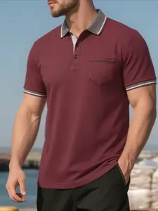 Men's Work Polo Shirt, Collared Short Sleeve, Pocket Design, Soft Comfortable Pullover, Casual Golf T-Shirt, All Seasons