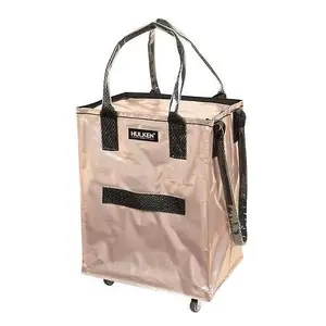 Hulken Rose Gold Large Foldable Rolling Tote Bag Water-Resistant Polypropylene 5 Steel 360° Swivel Wheels 20"x16"x26" Open 66 lbs Weight Limit Travel Essentials
