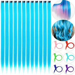 12-Piece 22" Light Blue Clip-in Hair Extensions, Invisible Hairpiece with Colored Highlights, Synthetic Straight Synthetic Hair Braids, DIY Daily/Party Accessories (Sports & Outdoor Trophy/Medal Award Accents)