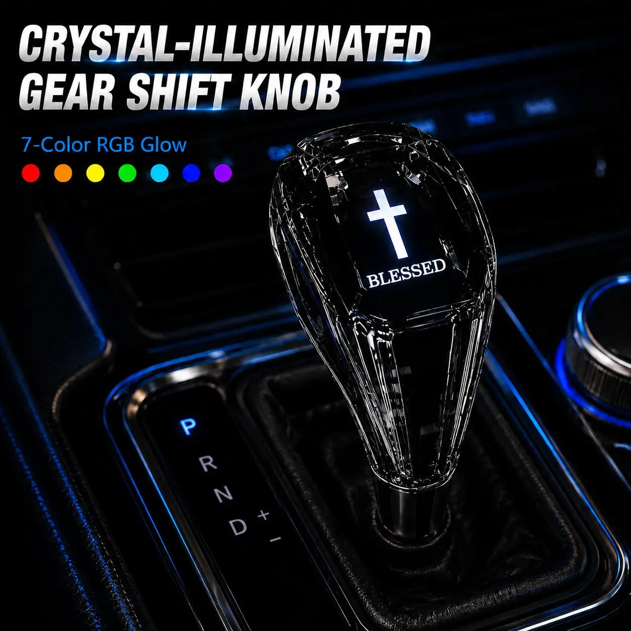 DYUHOP LED Crystal Shifter Knob - 7-Color RGB Rechargeable Automatic Transmission Lever, LED Car Bulb Interior Lighting, Shifter Knobs for Vehicle Modification, Accessories for Car