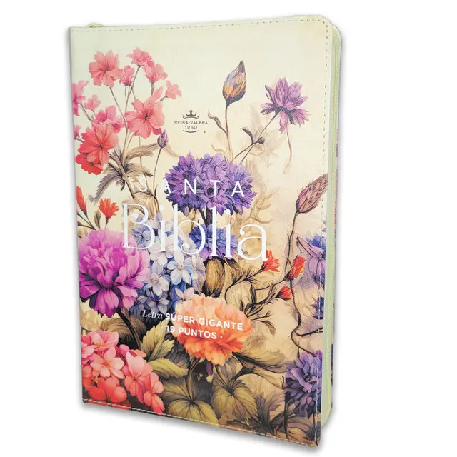 Bible with Super Giant Print Manual 19 points RV1960 imitation leather vintage garden with index and floral edge. This Bible is in Spanish.