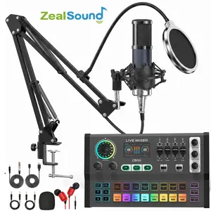 ZealSound C500 Professional Podcast Equipment Bundle, Condenser microphone and Sound Card with Voice Changer, Recording Studio - Podcast Microphone Bundle for phones/iphone/ipad/camera/Laptop, Streaming/Live Broadcast/YouTube Recording Live Broadcasting