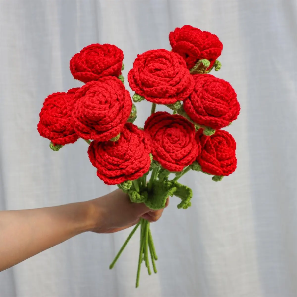 Hand-Woven Crochet Rose Bouquet, Home Decoration Bouquets, 9PCS Artificial Flowers, Decorative, Graduation Gift, Valentine's Day, Mother's Day, Wedding, Anniversary, Birthday, Home Decor & Room Decoration