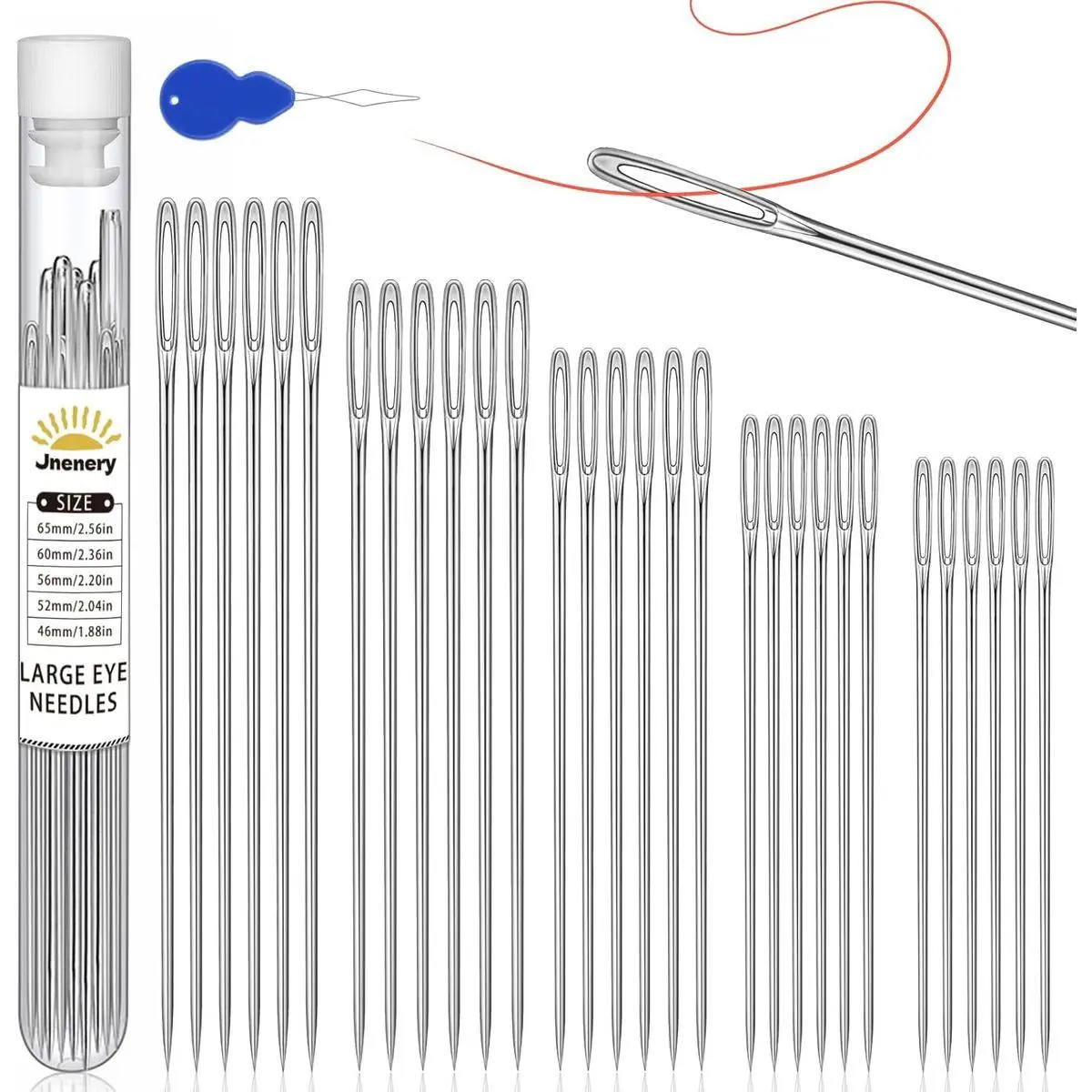 30 PCS Large Eye Sewing Needles, 5 Size Hand Sewing Needles, Leather Embroidery Thread Needle, Stainless Steel Yarn Knitting Quilting Needle with Threader for Crafts, Repair
