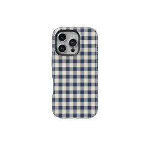 Mini Gingham Navy & Cream Tough Rubber Protective Smartphone Case - Shockproof Durable Cover, Custom Polycarbonate Casing, Premium Resistance Cellphone Accessories for iPhone 11-17 Pro Max Plus