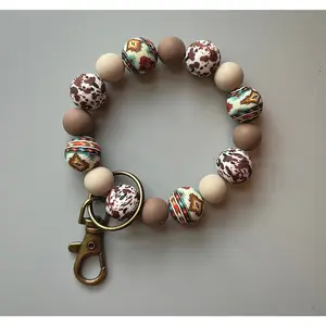 Western Aztec Brown Cow Wristlet Keychain