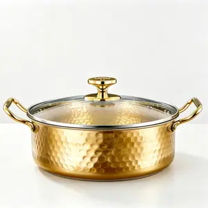 Stainless Steel Soup Pot, Thickened with Lid and Dual Handles, Handcrafted Texture, Durable and Easy to Clean, Ideal for Home and Outdoor Cooking, Cookware