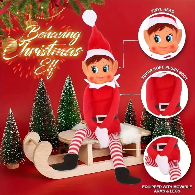 Naughty Christmas Elf Decoration, Long Curved Naughty Elf Figure, Unique Holiday Gift Idea, Festive Home Decor (42cm)