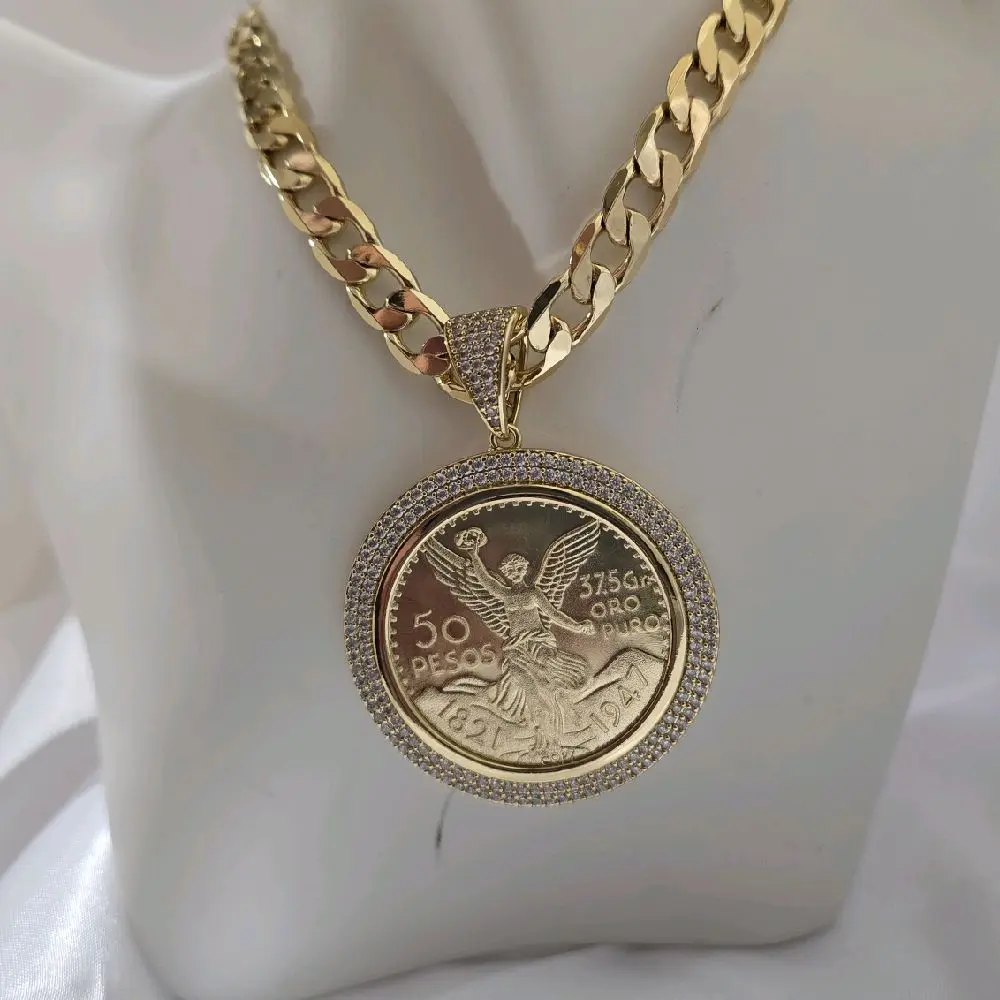 cadena de 8mm de grosor y dije centenario #633 gold plated