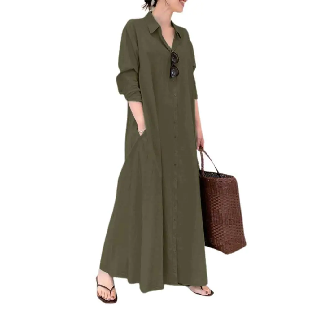 CHOUYATOU Women's Plus Size Oversized Maxi Shirt Dress, Comfy Casual Long Sleeve Button Down Garment with Pockets, Straight