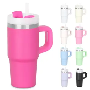 1pc 14 Oz Kids Tumblers With Handle, 14 Oz Mini Cup For Kids, Stainless Steel Double Wall Vacuum Insulated Cup With Handle, Straws And Lid, Suitable For Home, School & Outdoor Use (Hot Pink) Portable Drinkware Flasks Bottled Mug Bottles Bottles