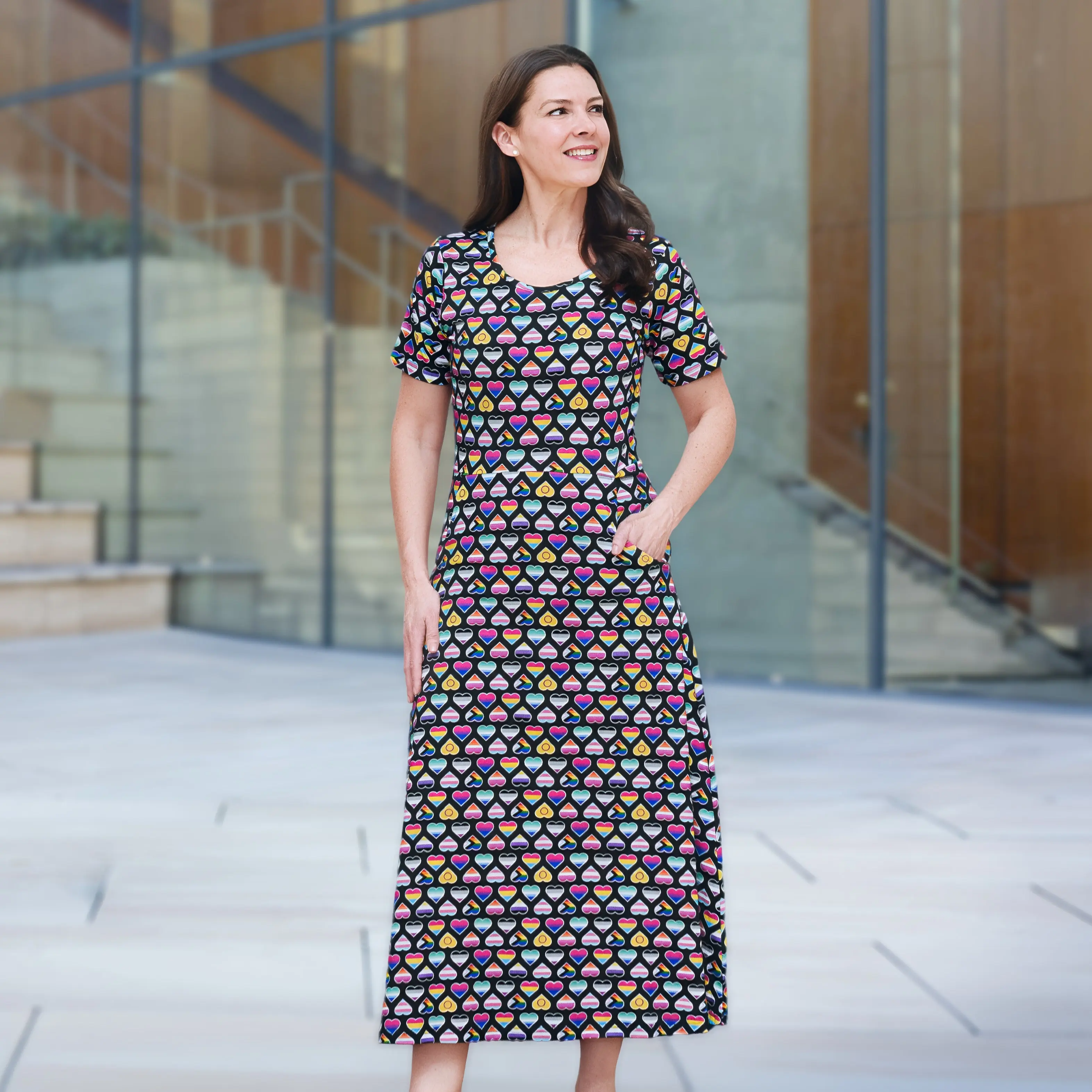 Pride Hearts Midi Dress with Pockets