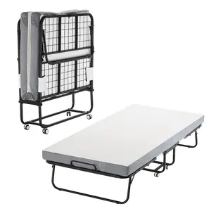 VEVOR Rollaway Bed, 38 in x 75 in Folding Bed with 4 in Mattress, Twin Size Foldable Bed with Sturdy Metal Frame & Memory Foam Mattress, Portable Twin Roll Away Bed with Mattress, for Adults, Guest