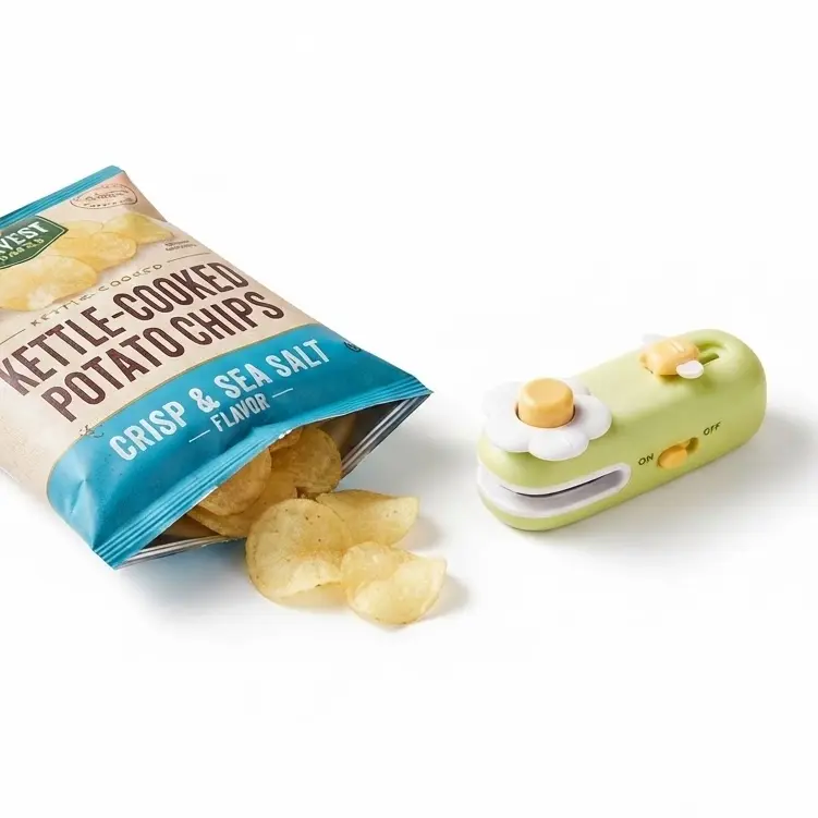 2-in-1 Mini Bag Sealer & Cutter, Rechargeable Portable Heat Sealer for Chip Bags, Compact Handheld Plastic Bag Resealer for Snacks & Food Storage, Keeps Food Fresh