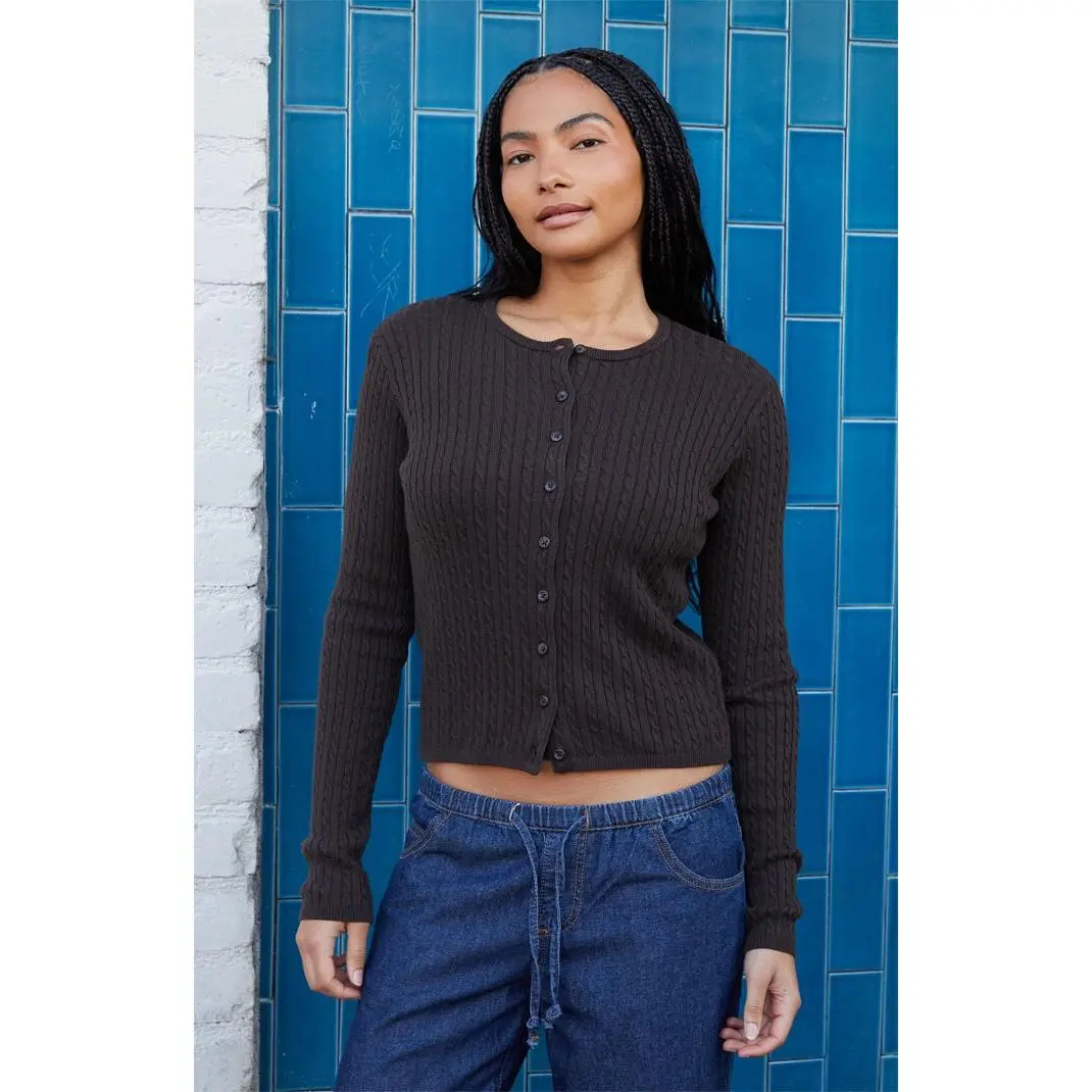 John Galt Women's Brown Zoe Cable Knit Cardigan