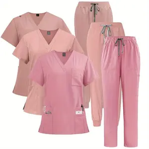 Multi-type women’s pink series short-sleeved scrub uniform for skin management — nurse workwear