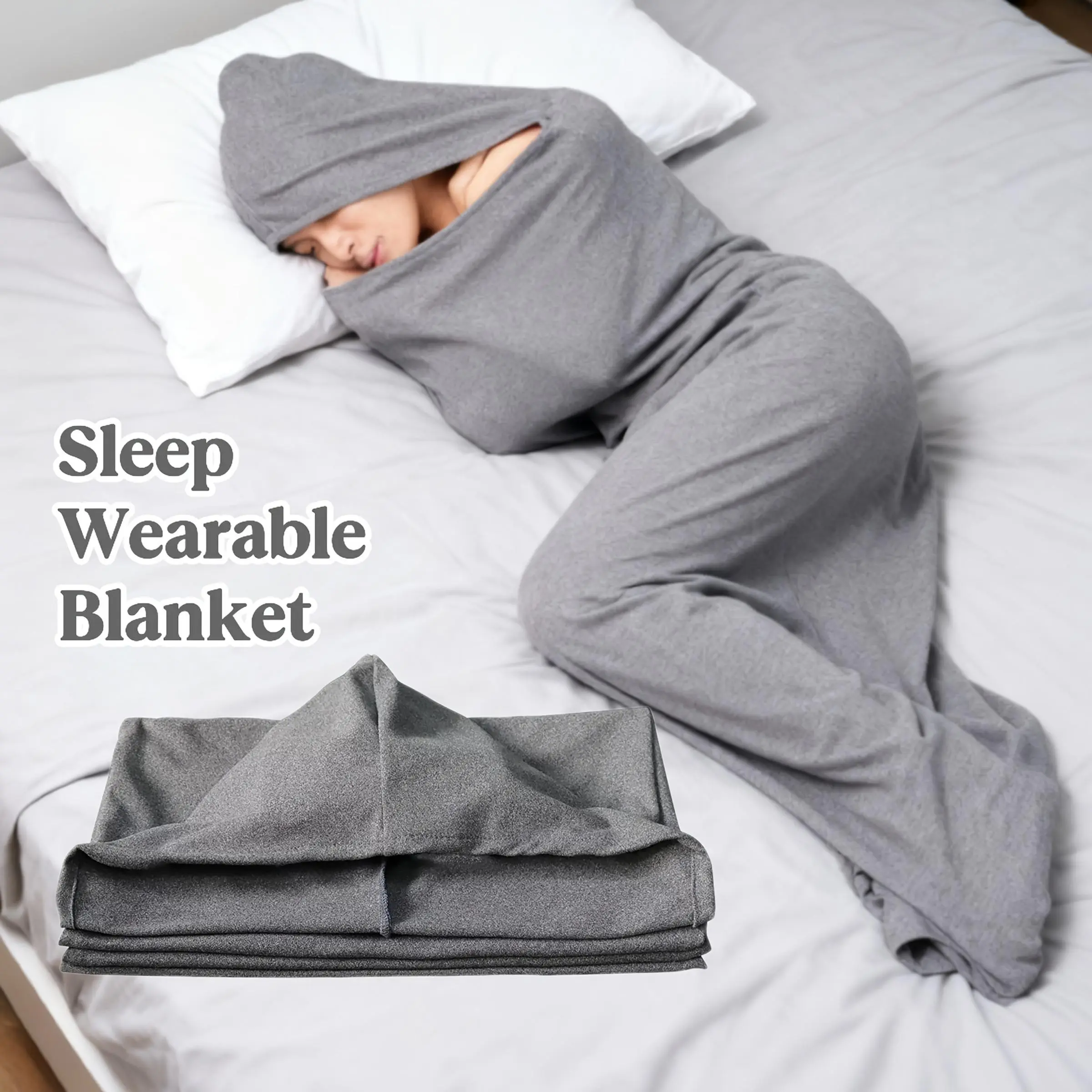 Thanksgiving/Cyber Monday/Christmas/New Year Gift 🎁 Gray Hooded Sleep Pad - Velvet Wearable Blanket, Machine-Washable Cooling Weighted Blanket Alternative for Adults, Giftable Blankets
