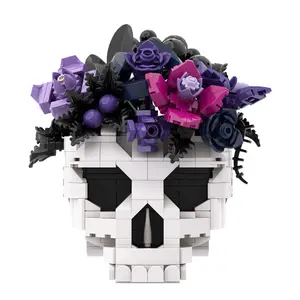 Gothic Botanical Art 3D Building Blocks Assembly Kit, DIY Handmade Skull-Rose Model, Creative Desk Decor & Fidget Toy, Unique Holiday Gift for Teens