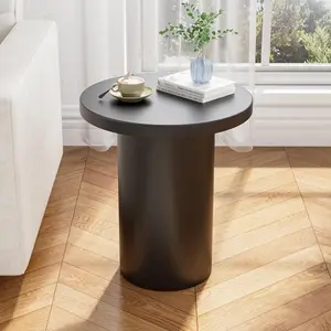 Round Pedestal Side Table for Sofa, Metal Small Couch End Table, Mid Century Modern Circle Drink Table Stand, Farmhouse Bedroom Nightstand, for Small Space, Living Room, 15.7 Inches