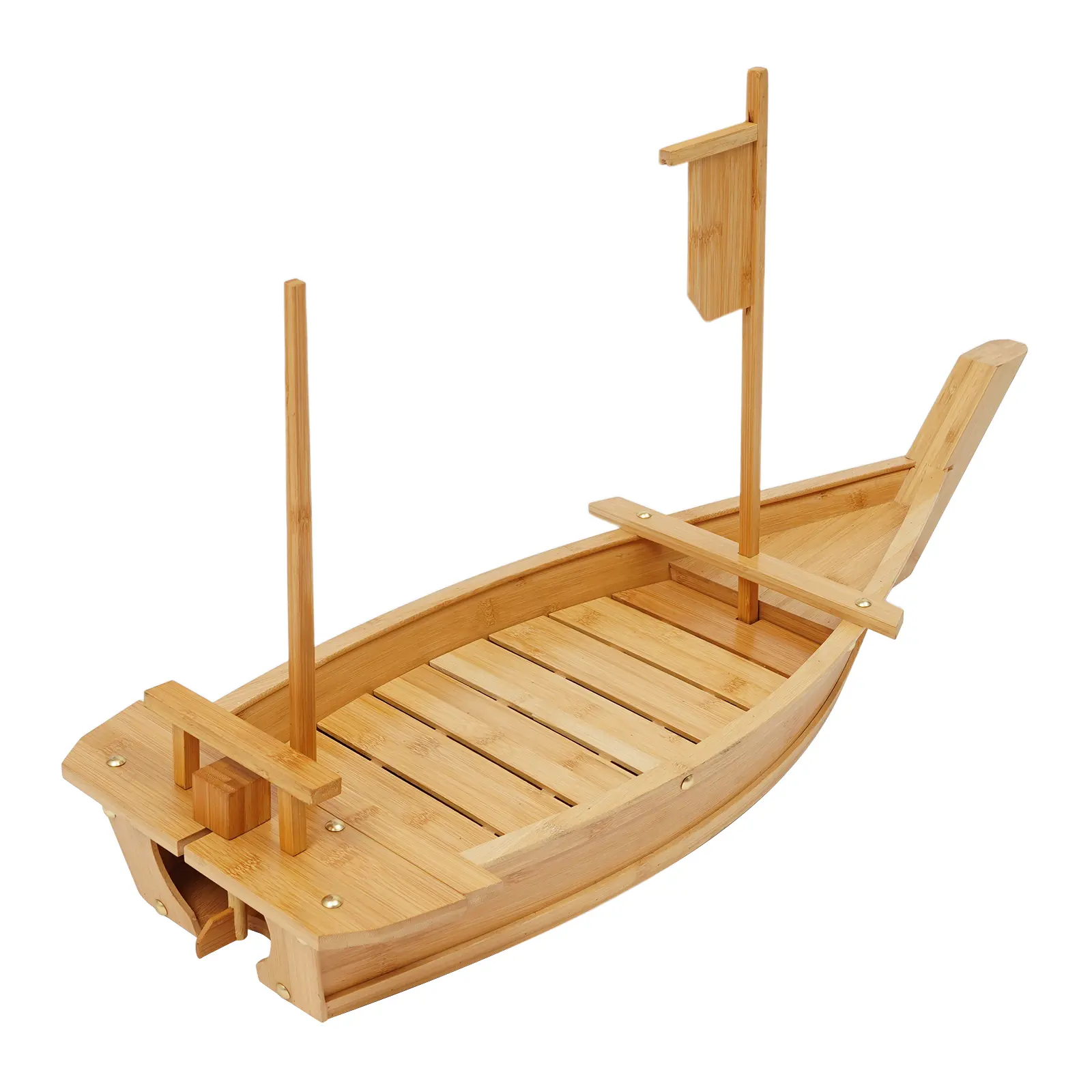 Handcrafted Boat-Shape Bamboo Wood Sushi Serving Tray - 80cm Length (80x27cm Large Size), Natural Log Color Food-Safe Asian-Style Plate for Holiday Hotel Displays, New Year's Eve Parties, Kitchenware Tableware