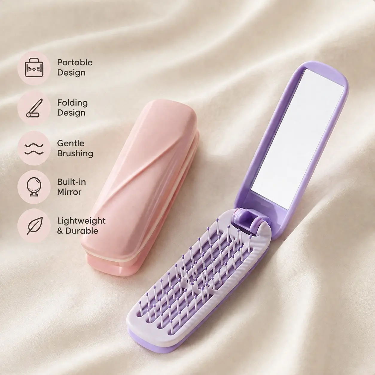 1 Count, Foldable Hair Comb with Built-in Mirror, Smooth Rounded Comb Teeth, Portable for Daily Hair Grooming and Travel Use