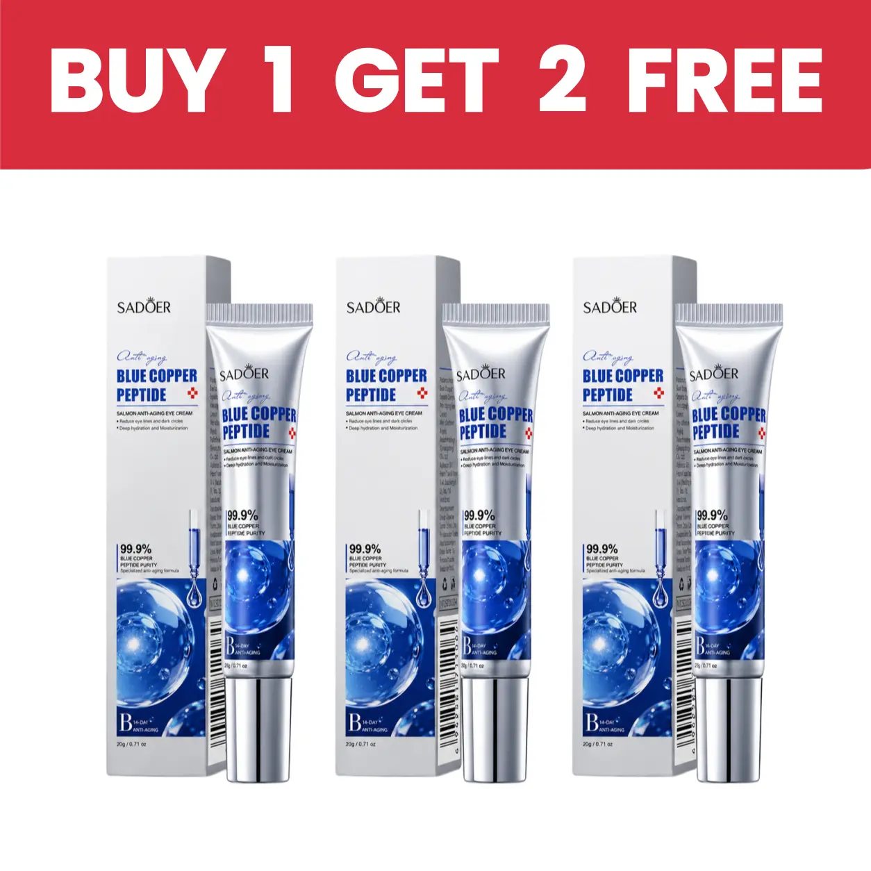 【BUY 1 GET 2 FREE】Blue Copper Peptide Eye Cream with HyaluronicAcid I Anti-Aging Eye Cream, Deep Moisturizing &Nourishing, Firming & Wrinkle Smoothing I Fragrance-Free |20g Daily Eye Cream for All Skin Types I Men &Women,Cruelty-Free