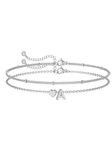 Easter Basket Stuffers & Birthday Gifts for Women, Teen Girls, Kids and Teens, 14K Gold Plated Delicate Heart A-Z Initial Bracelet, Stackable Bracelets, Letter Link Bracelet, Dainty Bracelets