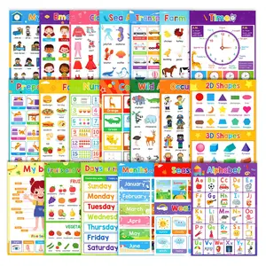 20-Piece Educational Posters Set, Time Fruits Colors Animals Body Learning Charts, Alphabet Learning Chart, Home Decor Classroom Wall Art, Perfect Back-To-School Decoration, Classroom Supplies Charts