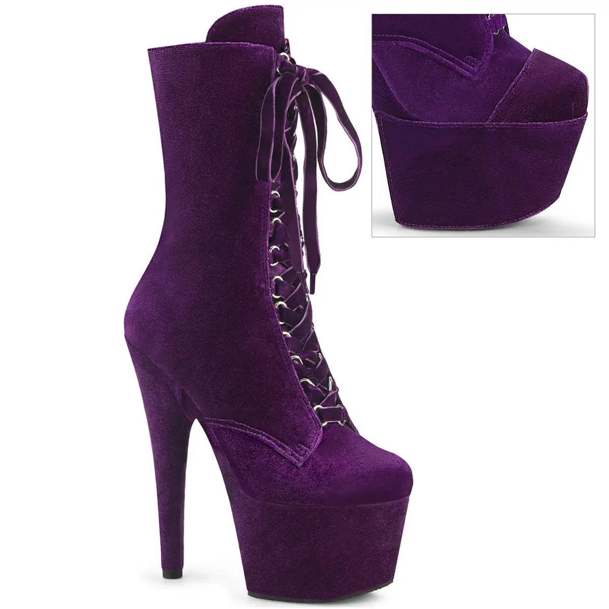 Women's Purple Velvet Platform Ankle Boots - Lace-Up 7-Inch Stiletto Heels, Velvet Upper, Evening Dance & Stage Footwear, Statement Shoes, Stilettos