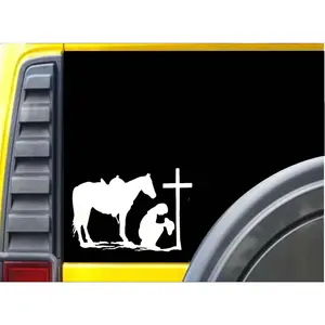 Cowgirl Praying K376 8 inch Sticker Christian cowboy decal