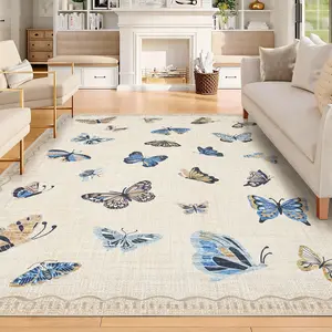 Garvee Butterfly Area Rug 6x9, No Slip Washable Rug, Modern Bedroom Rug Under Bed Ultra Carpet, Low-Profile Rugs for Living Room Bedroom Dining Room, Khaki