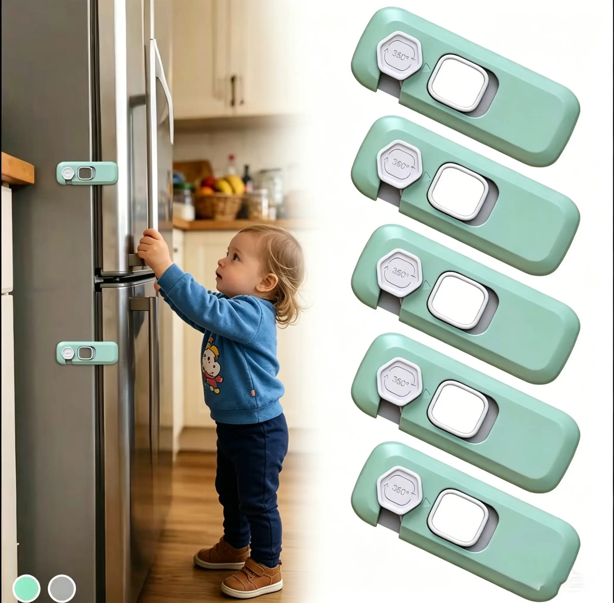 Viral 5 Pack Baby Safety Locks, Sticky Adhesive Child Proof Fridge Lock, Multi-use Security Locks for Cabinets Drawers Double Doors, Mom Essential Home Safety Gadget